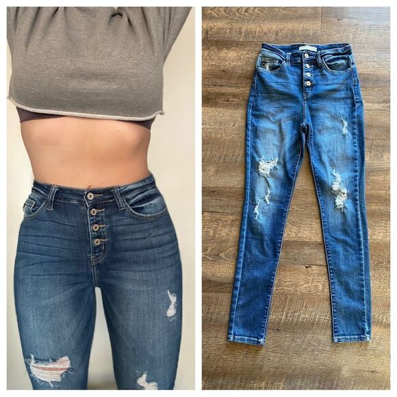 KanCan High Rise Jeans Ripped Festival 27 Stretch Distressed - Picture 3 of 10